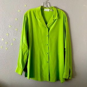 Neon lime Green button down long sleeve blouse